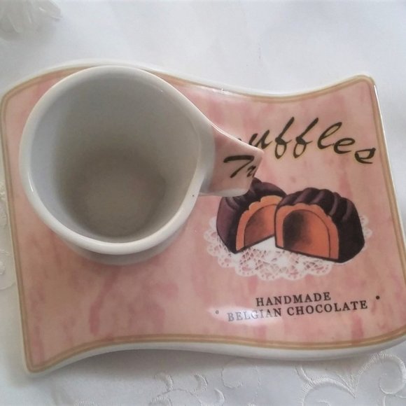 CERAMIC Espresso Cup and Saucer Set - Chocolate Themed - Picture 4 of 5